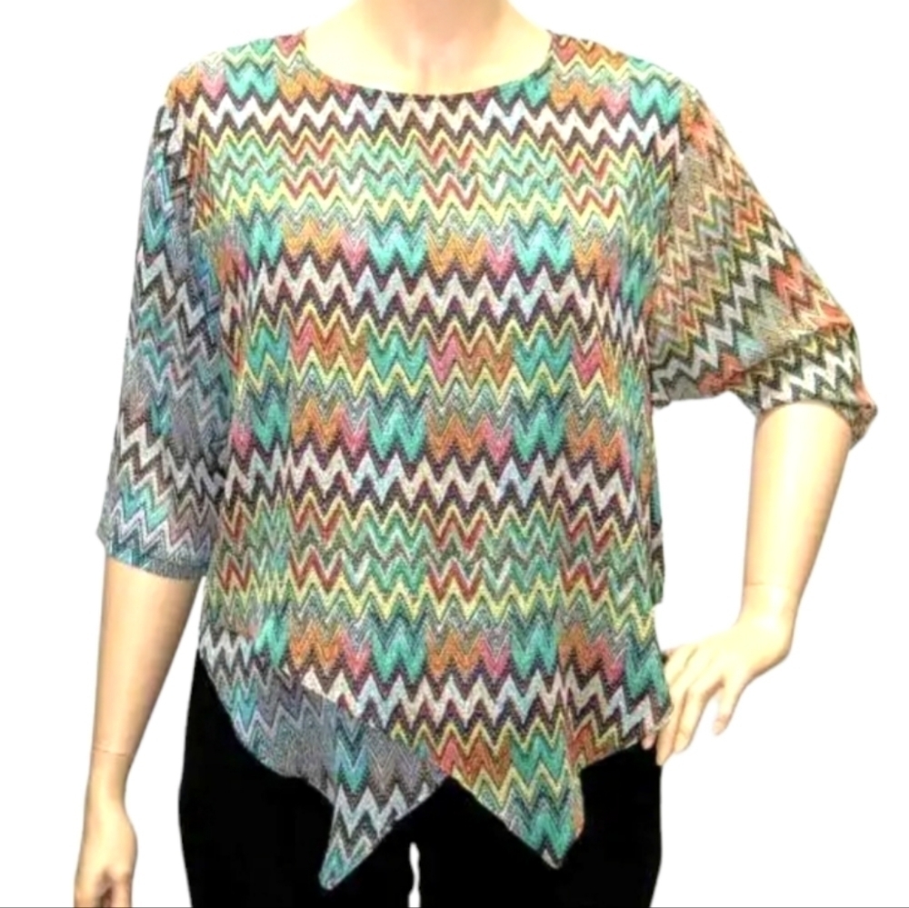 Sterling Styles Artsilk Assorted 4 Way Reversible Chevron Print V Top - OS